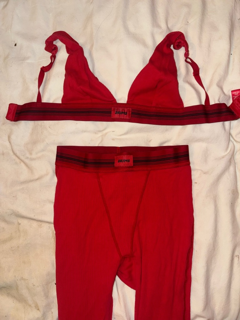 SKIMS Red Ribbed Bralette & High-Waist Leggings Set